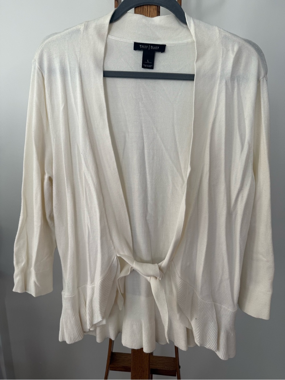White House Black Market Cream Tie-Front Cardigan Sweater